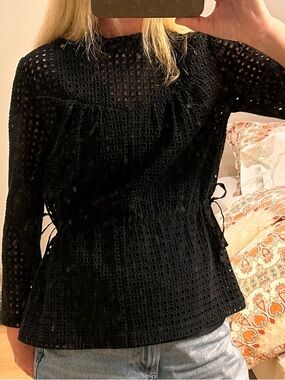 Point Sur Eyelet Long-Sleeve Peplum Top